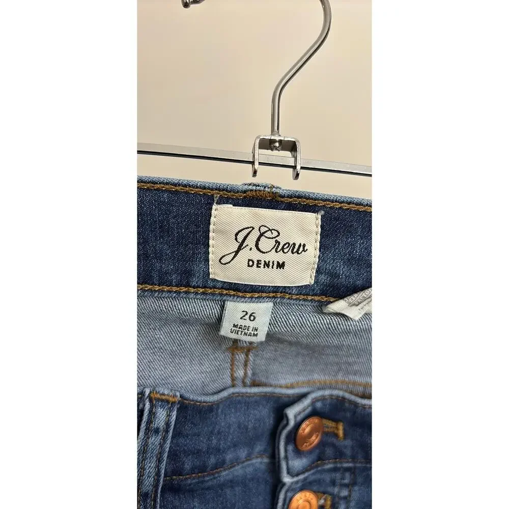 J. Crew Jeans Womens 26 Blue Vintage Straight High Rise Button Fly Raw Hem